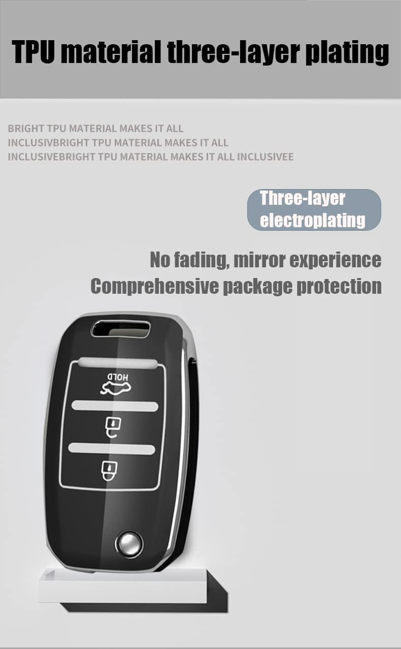 HIBEYO Folding 3 Button for Kia Key Fob Cover TPU Key Case for Kia Sorento Sportage Rio Soul Forte Optima Carens Picanto Smart Key Holder Car Accessories with Keychains-Bow Key Chain(White) - Bow Key Chain White image number 3