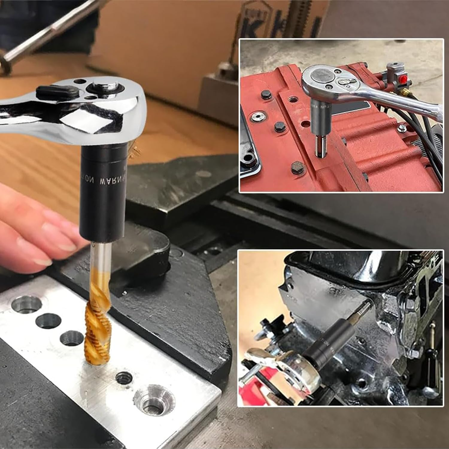 8Pcs Tap Socket Set, 1/4" & 3/8" Square Drive Tap Sockets, Heavy-Duty Cr-V Socket Set with Case, Fits Ratchet Wrench for Car Repair, Machinery & DIY Use