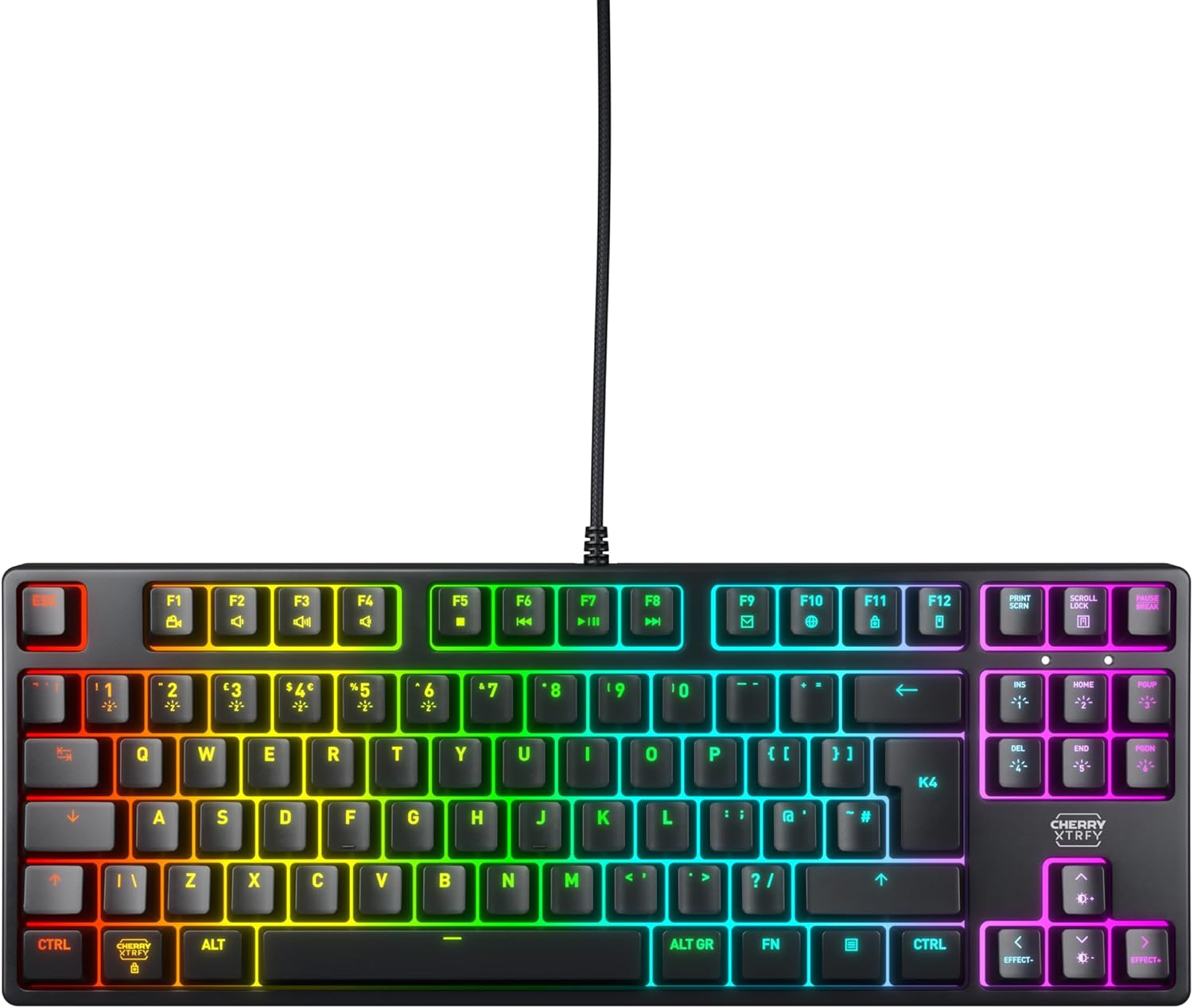 CHERRY XTRFY K4V2 TKL Wired Gaming Keyboard without Number Keypad, UK Layout (QWERTY), Customizable RGB Lighting, Mechanical MX2A RED Switches, Black image number 4