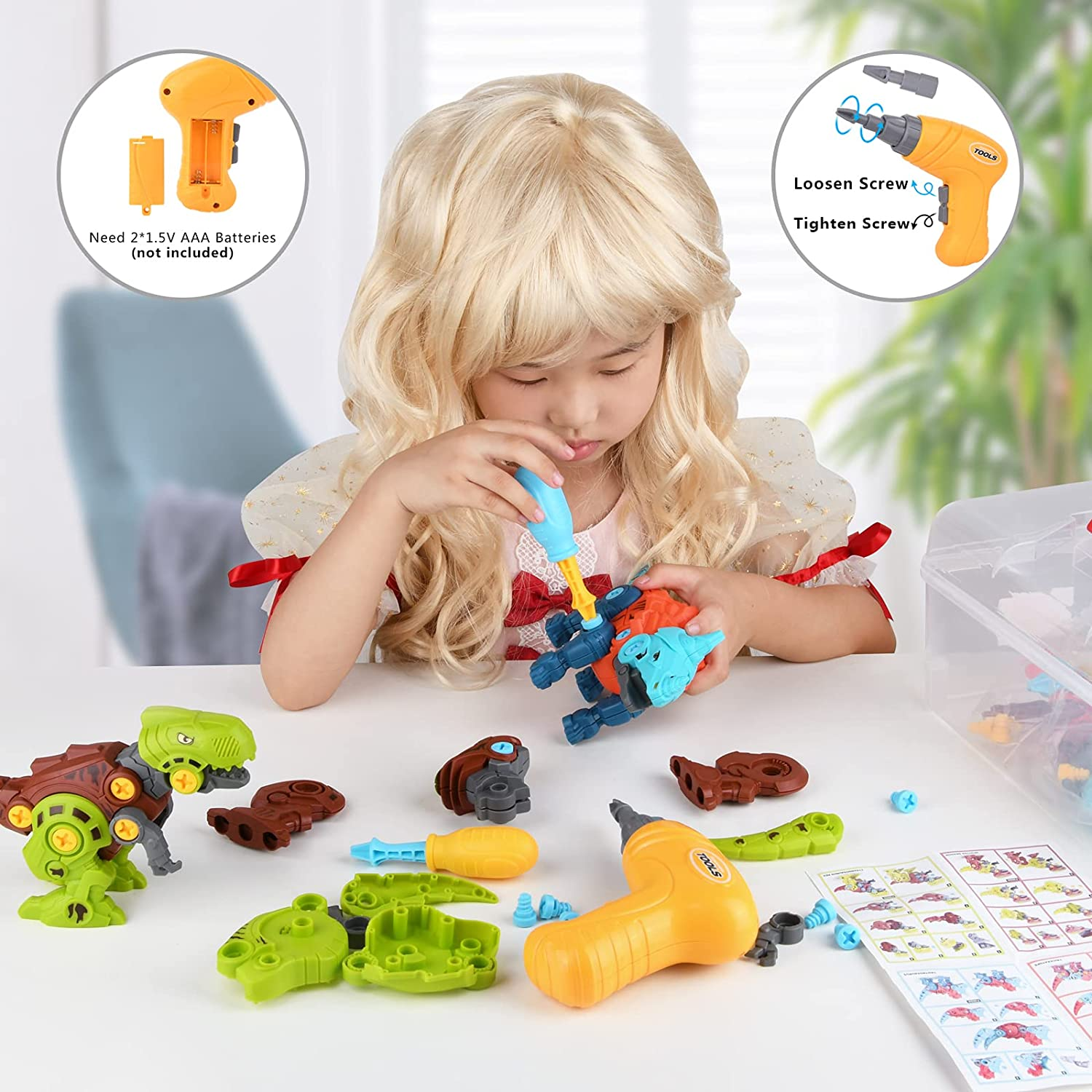 4 Pack Dinosaur Toys for Kids, Take Apart Dinosaur Toy with Electric Drill & 4 Hand Drill Tool, Building STEM Toy Christmas Birthday Gift Learning Construction Toys for 3 4 5 6 7 Year Old Boys Girls image number 3