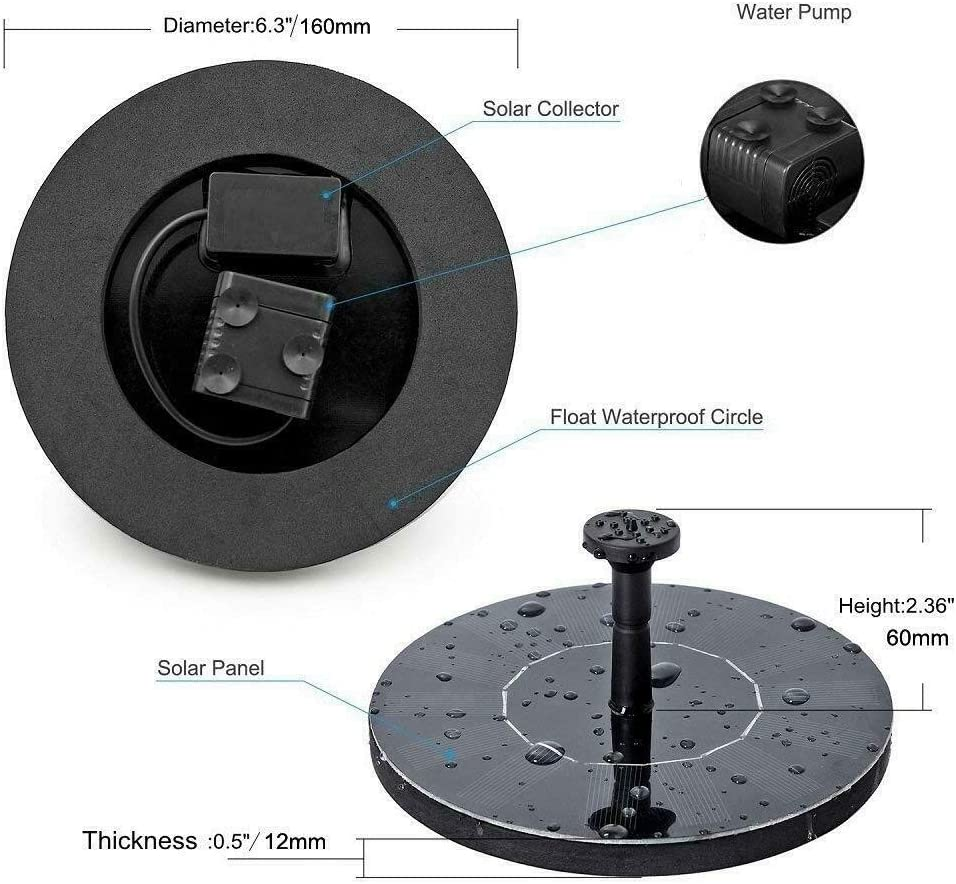 AUS Living Solar Fountain with 1.5W Pump, Floating Bird Bath, Water Feature for Garden, Pool or Pond. Simple to Use, No Batteries, or Power Cables Needed image number 3