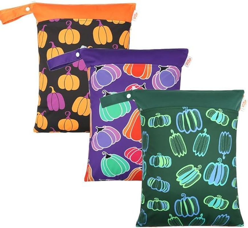 Miners2000 Halloween Wet Dry Bags for Baby Cloth Diapers - Waterproof Reusable Washable Travel Bags, Gym Bag, Pool, Daycare Soiled Baby Items Yoga Gym Bag for Swimsuits Wet Clothes (Black)