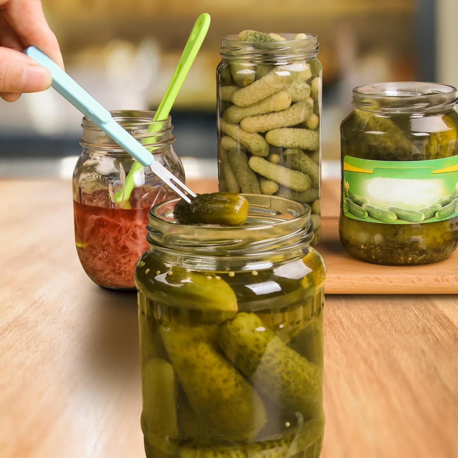 Pickle Forks 2 Pieces Olive Spoon, Pickle Picker Jar Spoon and Fork Set, for Kitchen Olives Cans, Onions, Cucumbers, Slotted Spoon