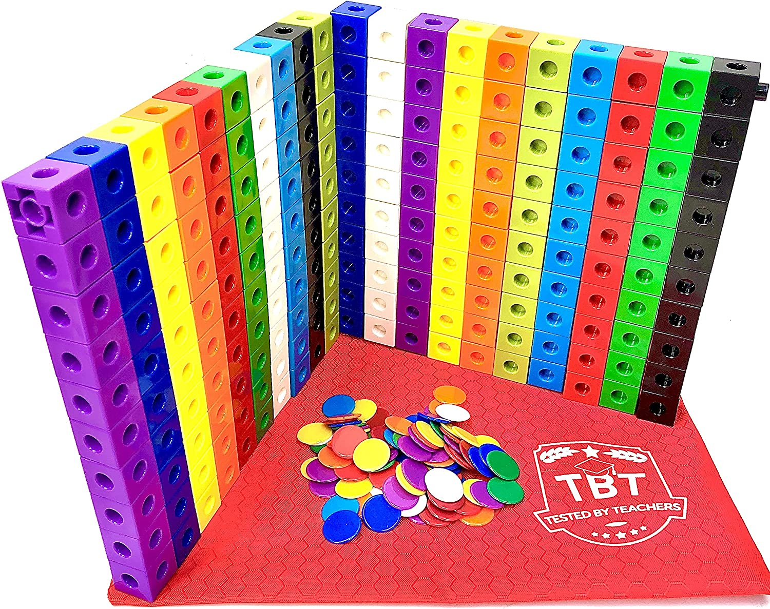 200 Math Cubes & 100 Math Counters Set with Learning Guide & Case - Ideal for Home Schooling, Montessori and Number Sense Learning. Creative Educational Connecting Blocks Toy & Bingo Counters for Kids image number 3