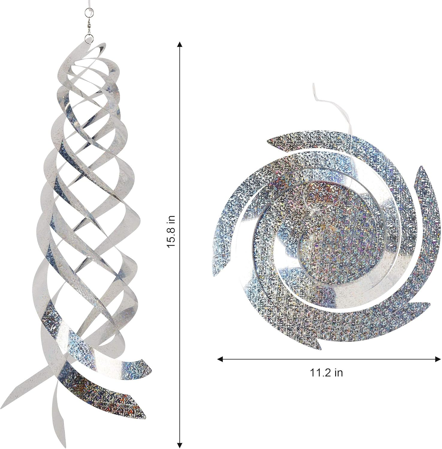 Hausse Bird Repellent Spiral Reflectors Silver Mylar Spinner, Hanging Reflective Bird Deterrent Device, Garden Decorative Scare Birds Away, like Woodpeckers, Pigeons and Geese, 6 Pack image number 2