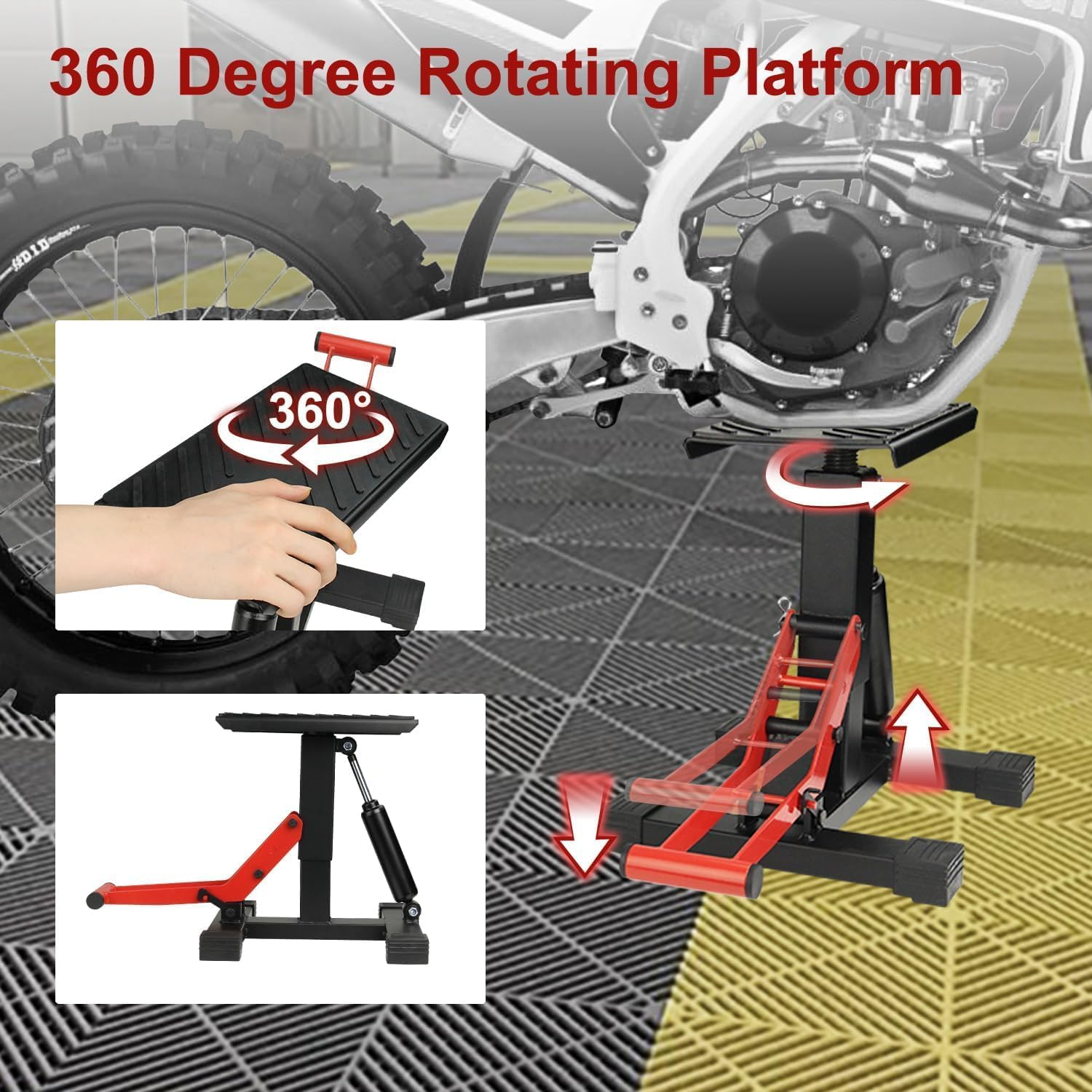 Motorcycle Jack Lift for Dirt Bike, Hydraulic Motorcycle Stand with 990LBS Capacity, Adjustable Lift for Motorbike Repair image number 5