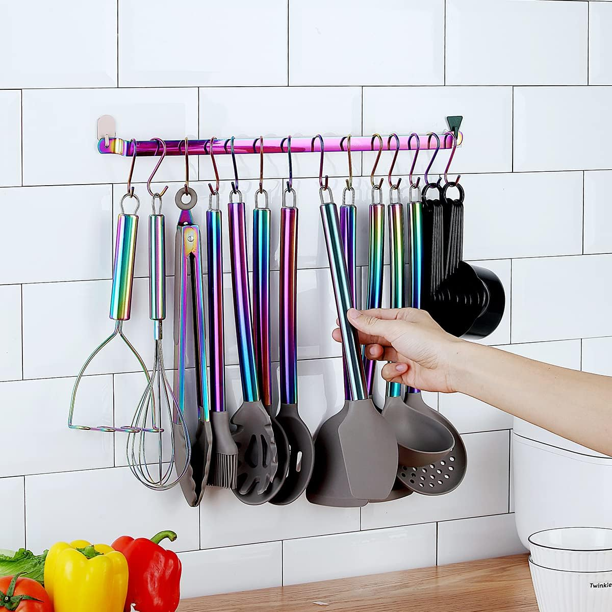 38 Piece Silicone Kitchen Cooking Utensils Set with Utensil Rack, Silicone Head and Stainless Steel Handle Cookware, Kitchen Tools, Non-Stick Kitchen Gadgets, Dishwasher Safe (Rainbow) image number 1