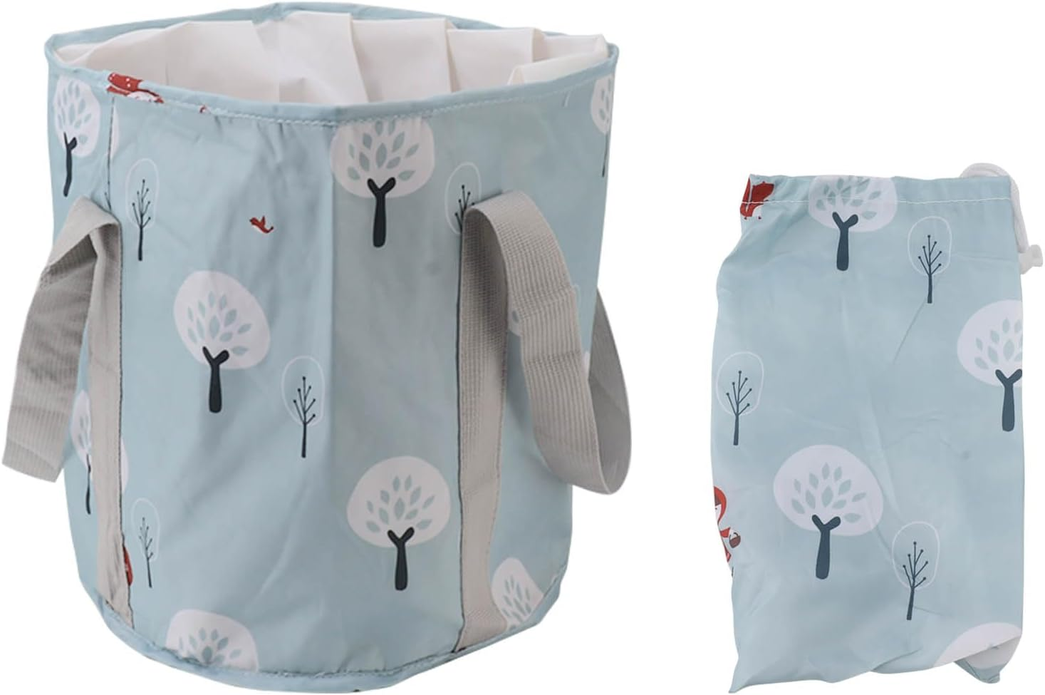 Collapsible Water Bucket, Lightweight Large Capacity Portable Foot Bath Bucket Ergonomic Handle for Travel (Blue Small Tree) image number 5