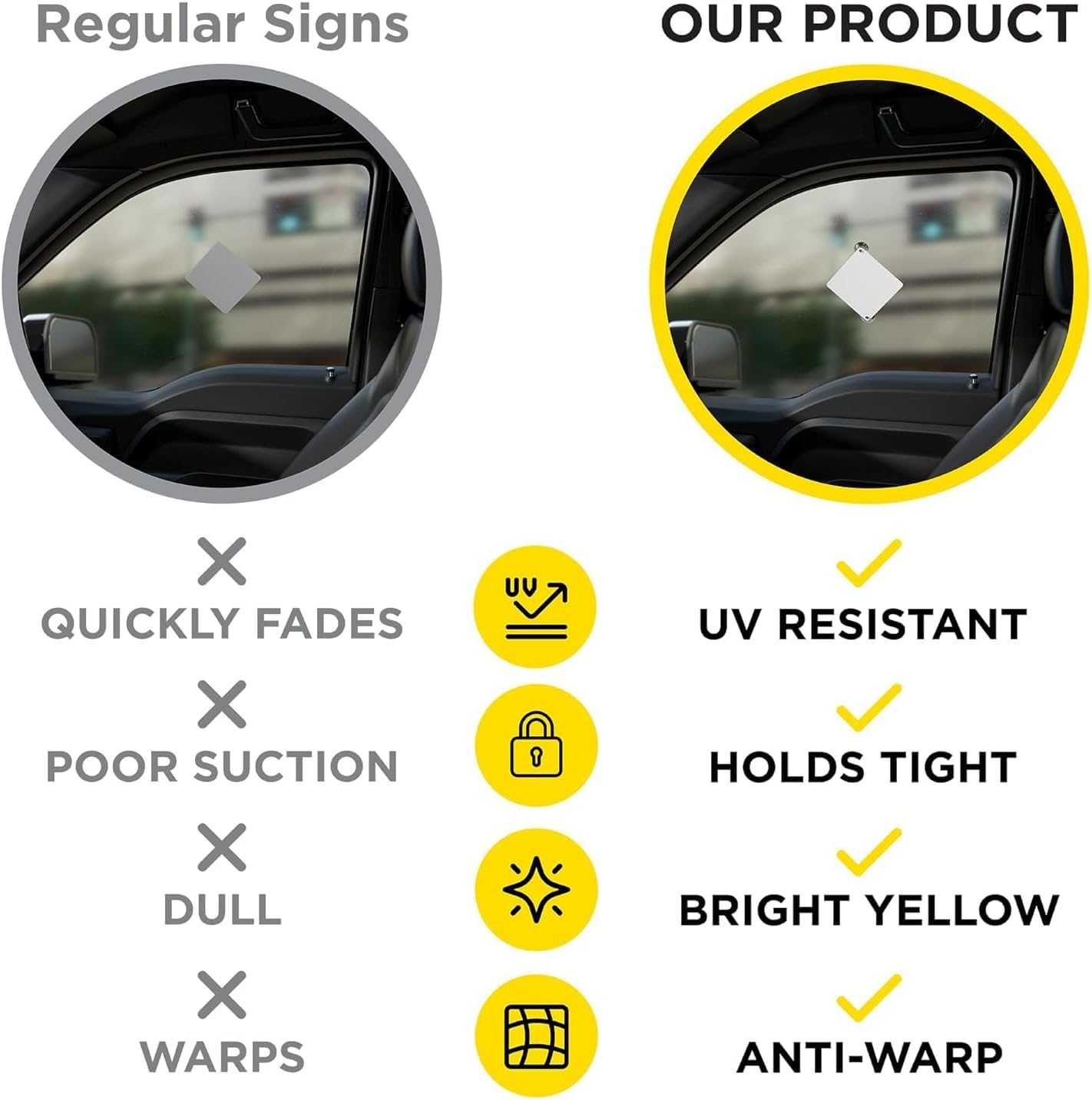 Baby on Board Sign with Suction Cups - 2 Pack, 5" by 5" - Essential Safety Signs for Cars - Bright Yellow, Durable and Strong Suction image number 1