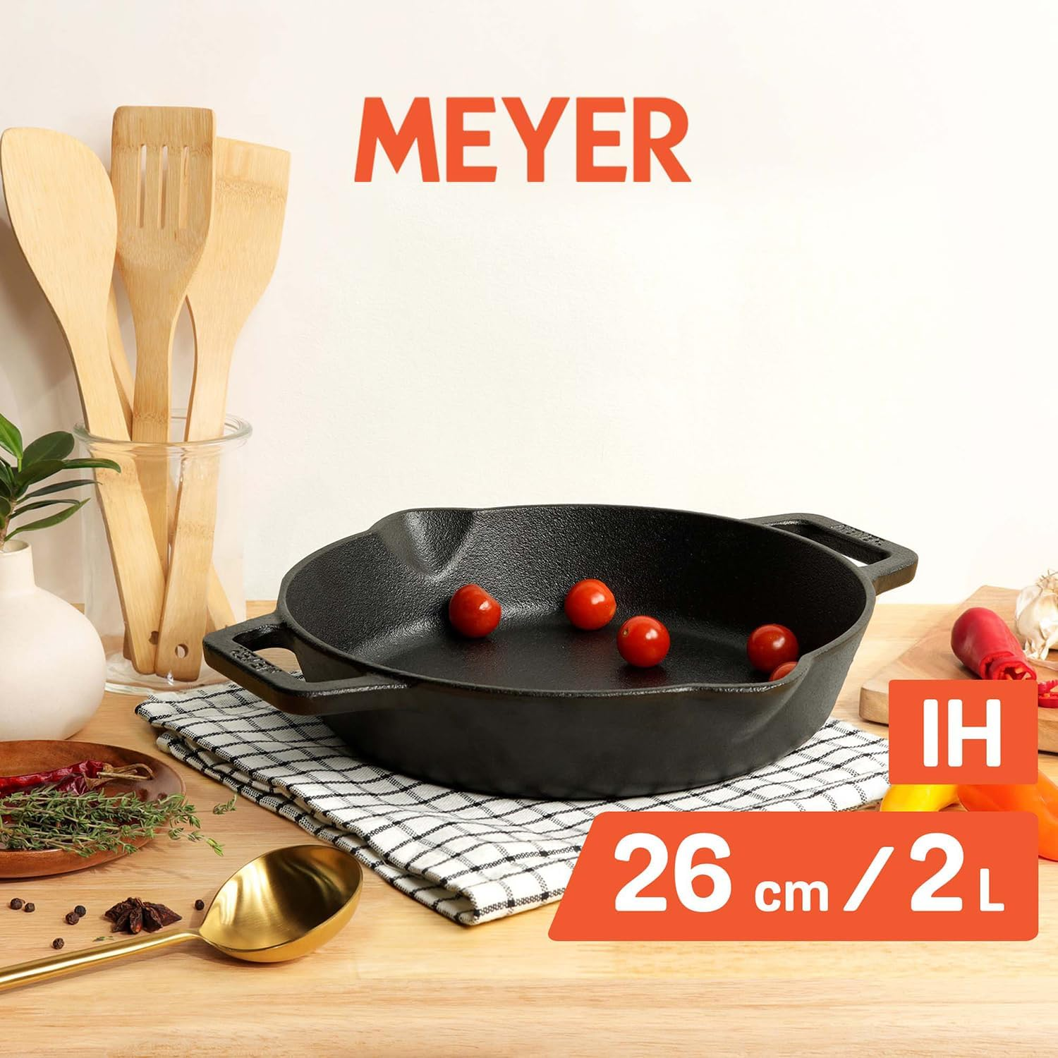 Meyer Pre-Seasoned Cast Iron Induction Double Handle Skillet 26Cm image number 1