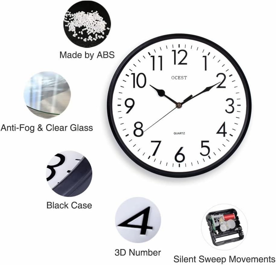 OCEST Garden Clocks Outdoor Waterproof, 12Inch Large Display Battery Operated Quartz Decorative Clock Silent Non-Ticking round Easy to Read for Pool Patio Bathroom Kitchen image number 2