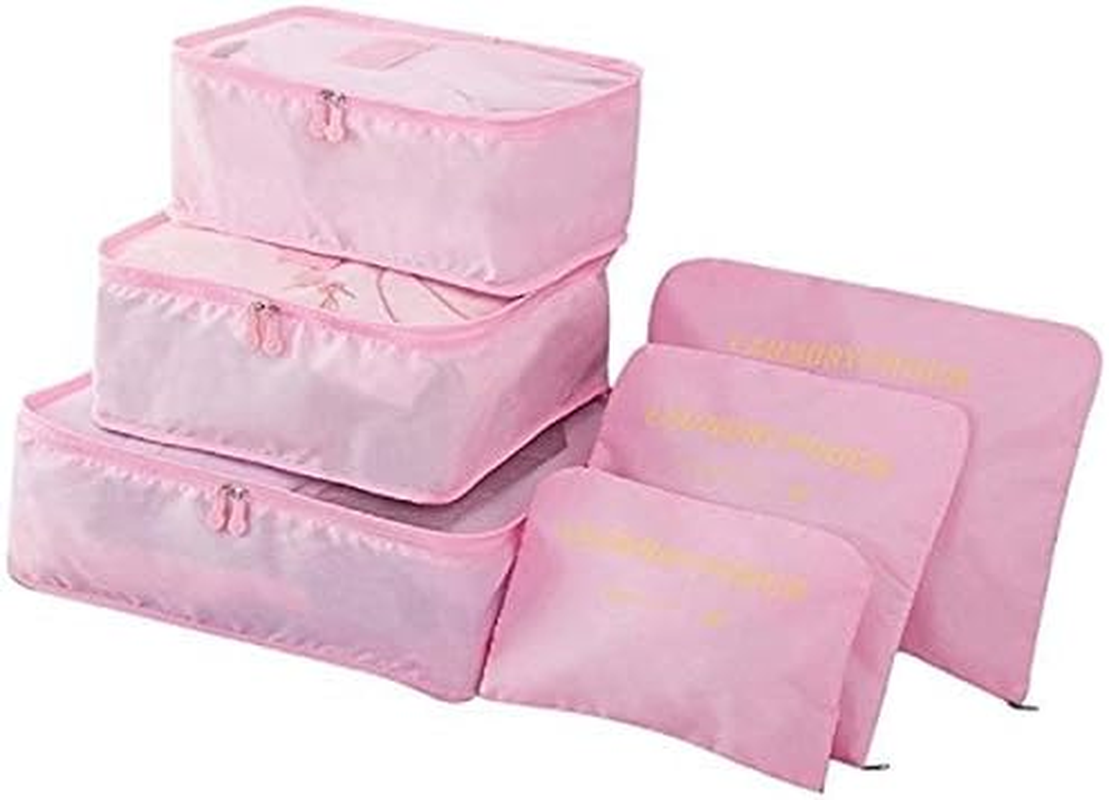 Go2Buy 6Pcs Travel Luggage Organizer Set Backpack Storage Pouches Suitcase Packing Bags (Pink)