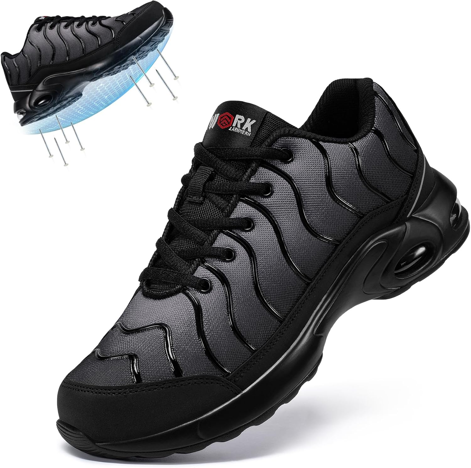 LARNMERN Air Cushion Steel Toe Shoes for Men Wide Women Lightweight Puncture Proof Work Safety Sneakers Breathable Slip Resistant Tennis Shoe