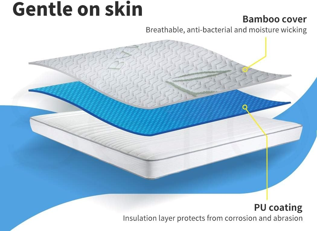 Dreamz Cooling Bamboo Mattress Protector, Pillowtop Fully Fitted Breathable Waterproof, Bedding Quilted Sheet Bed Cover, Mattress Cover Hypoallergenic, Machine Washable, 40Cm Fitted Skirt (Single)