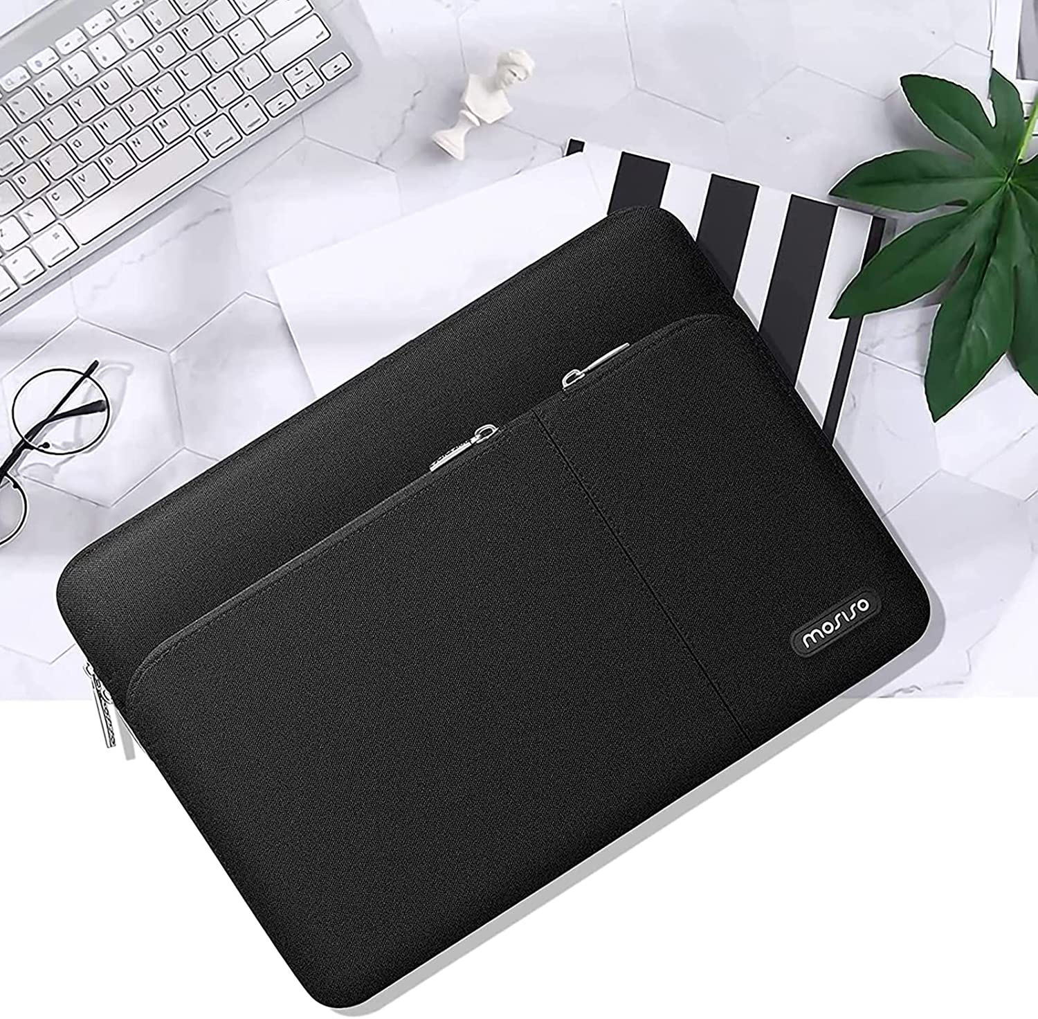 MOSISO 360 Protective Laptop Sleeve Bag Compatible with Macbook Air 15 Inch M2 A2941 2023/Pro 16 2023-2019 M3 A2991 M2 A2780 M1 A2485 A2141, 15-15.6 Inch Notebook with 2 Front Separate Pockets, Black image number 4