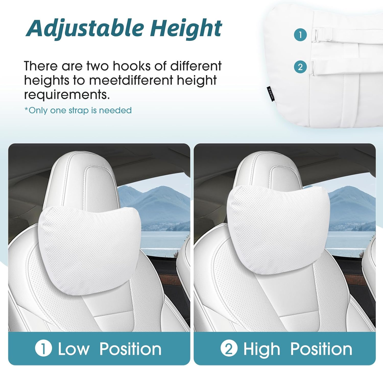 Kzeux Upgraded Car Seat Neck Pillow - Adjustable Height Headrest Cushion - for Tesla Models 3/Y/S/X High Elastic Pearl Cotton Interior and Ventilated Nappa Leather - Neck Pain Relief (1 Pack White) image number 4