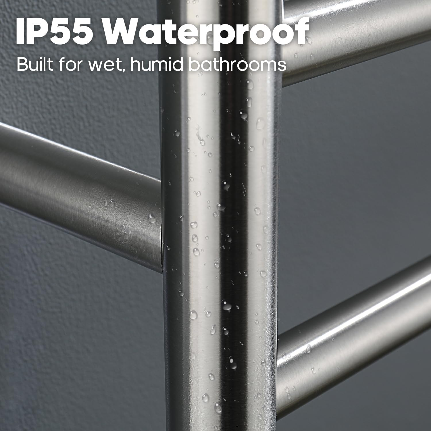 Decaura 7-Bar Heated Towel Rail, Electric Towel Warmer for Bathroom, Wall-Mounted, IP55 Waterproof, Plug-In or Hardwired, Stainless Steel, 600Wx800Hx122D Mm image number 3