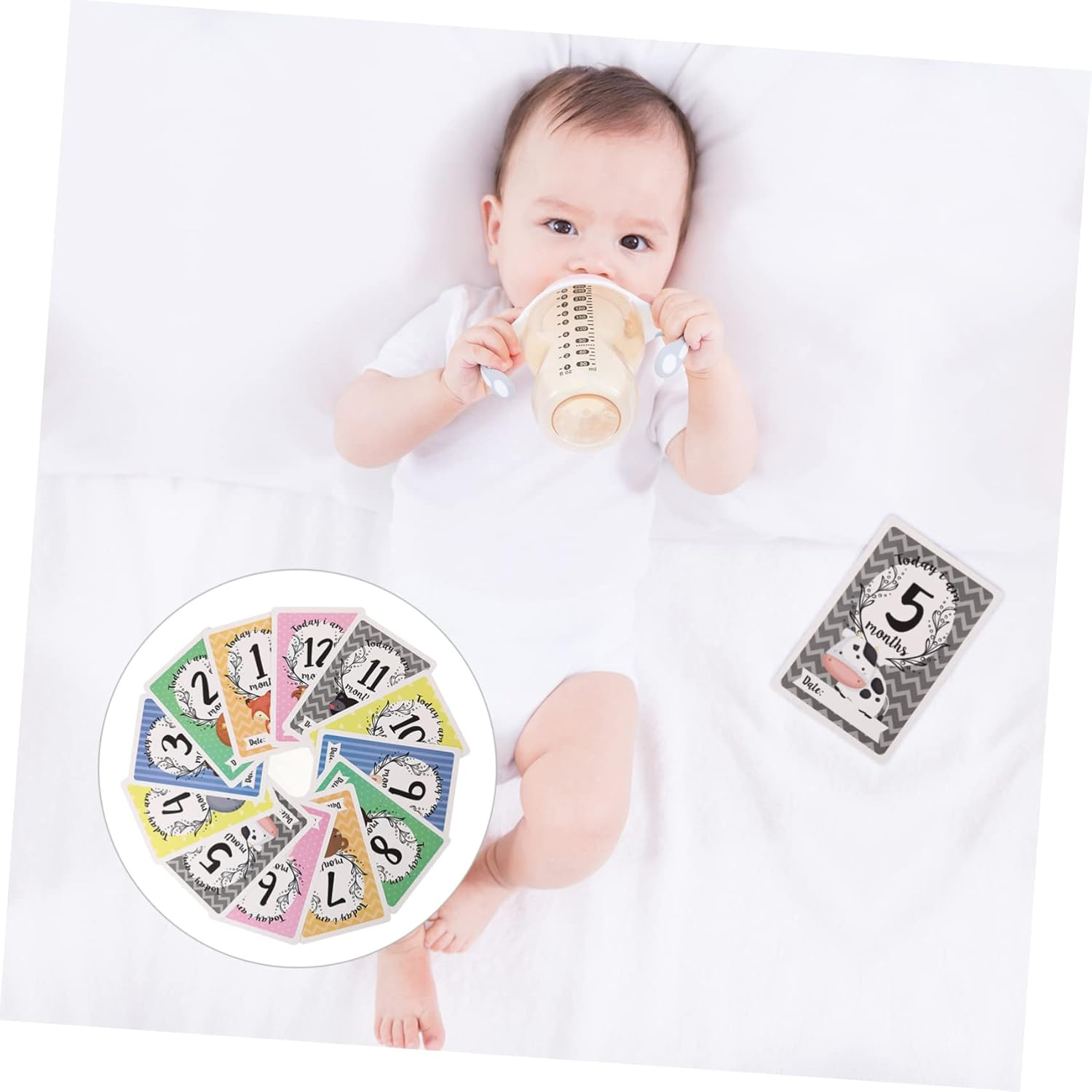 12Pcs Animal Milestone Cards for Girl Gifts Born Month Signs Decorative Growth Recording Cards image number 2