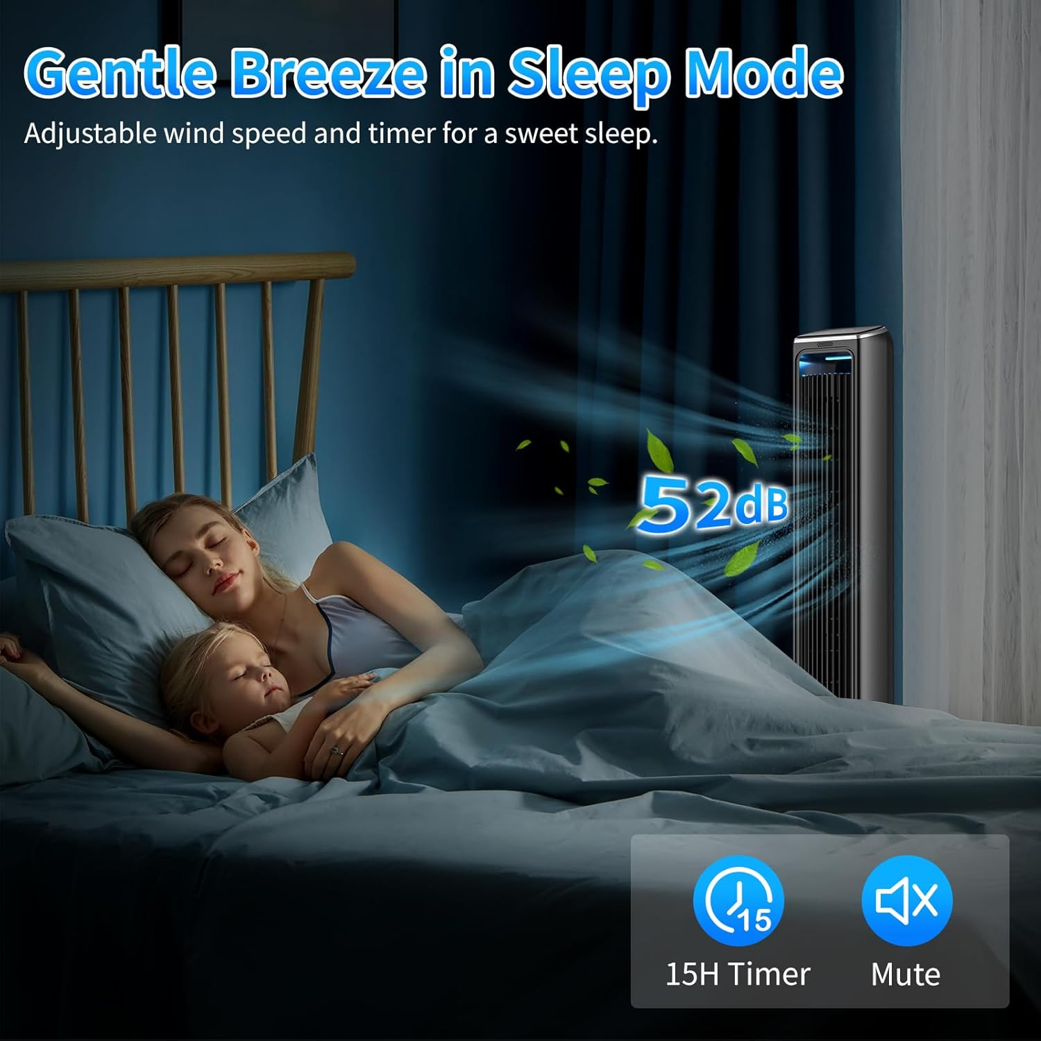 Smart Tower Fans with Aroma Box, 107Cm Slim Design, Touch Control and Remote Control, 70&deg; Oscillation, 7.5 M/S Silent Tower Fan, 3 Speeds, 15-Hour Timer, Black Standing Fan image number 5