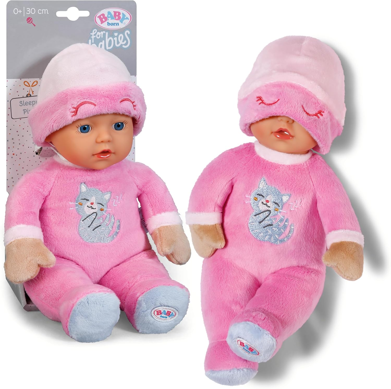 BABY Born for Babies Sleepy Pink, Soft 30Cm Pink Fabric Doll with Cat-Design Romper and Integrated Rattle for Newborn Babies, 837726 Zapf Creation image number 4