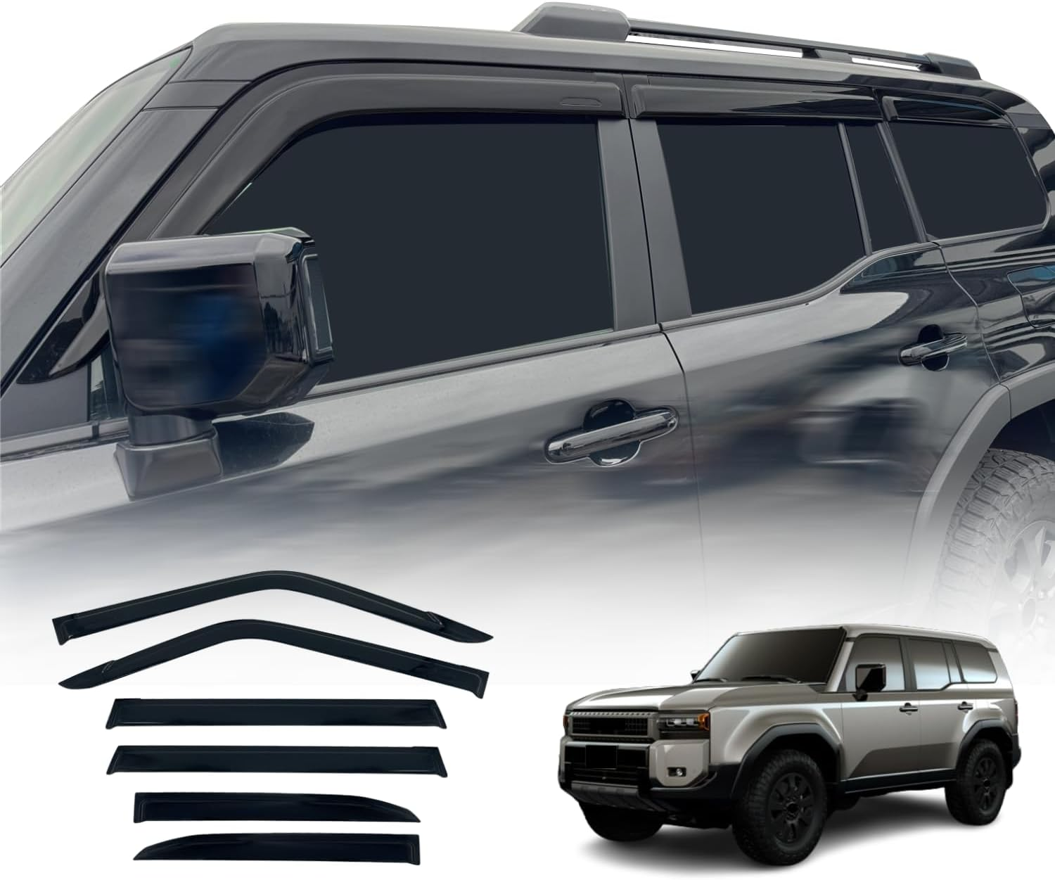 OAD4X4 Weathershields Compatible with Toyota Land Cruiser Prado 250 LC250 2024-Onwards, Weather Shields Window Visors Wind Deflectors Sun Rain Guard 6PCS Set