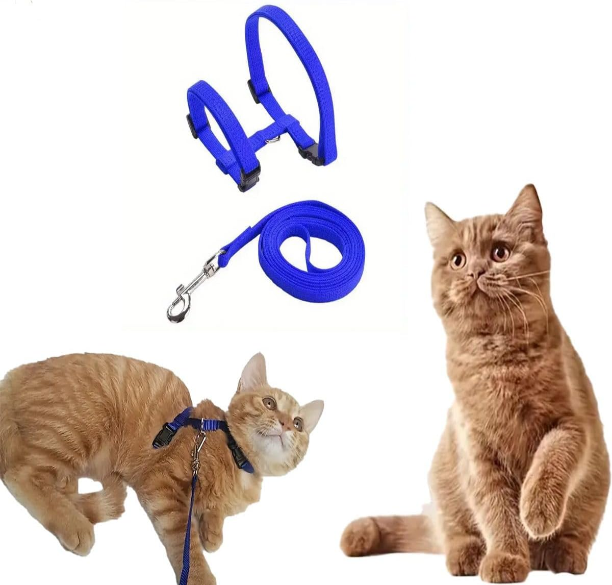 Pack of 2 Adjustable Nylon Harnesses, Cat Lead, Harness, Cat Lead, Kitten Collar, Soft Cat Harness with Lead for Kittens, Puppies, Rabbits (Blue and Pink) image number 2