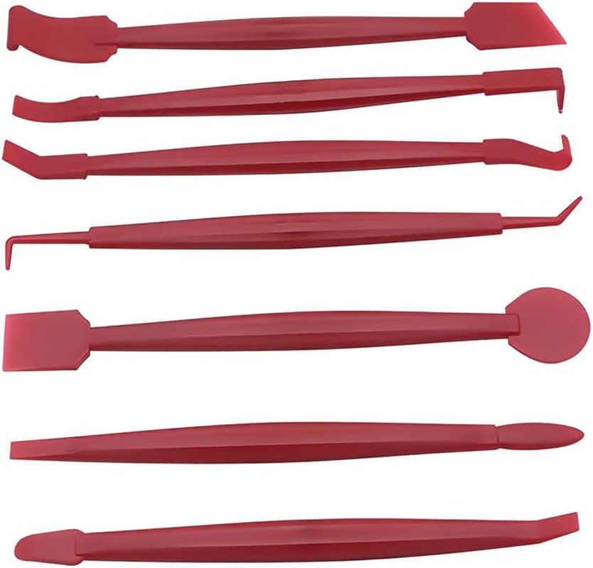 Car Wrapping Vinyl Tool Kit, Set of 7 Window Film Tint Miniature Squeegee, Auto Wrap Edge Trimming Stick, Curves Slot Corner Installing Tool for Vehicle Wraps and Stickers (Red)