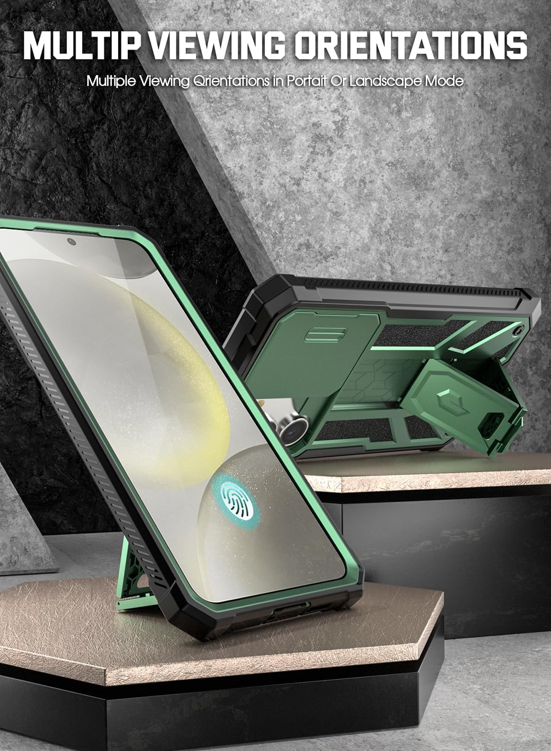 Poetic Spartan Case for Galaxy S24 6.2", [Slide Camera Cover] [Screen Protector Works with Fingerprint ID] Military Grade Rugged Shockproof S24 Phone Case with Kickstand, Metallic Green - Metallic Gun Metal image number 4