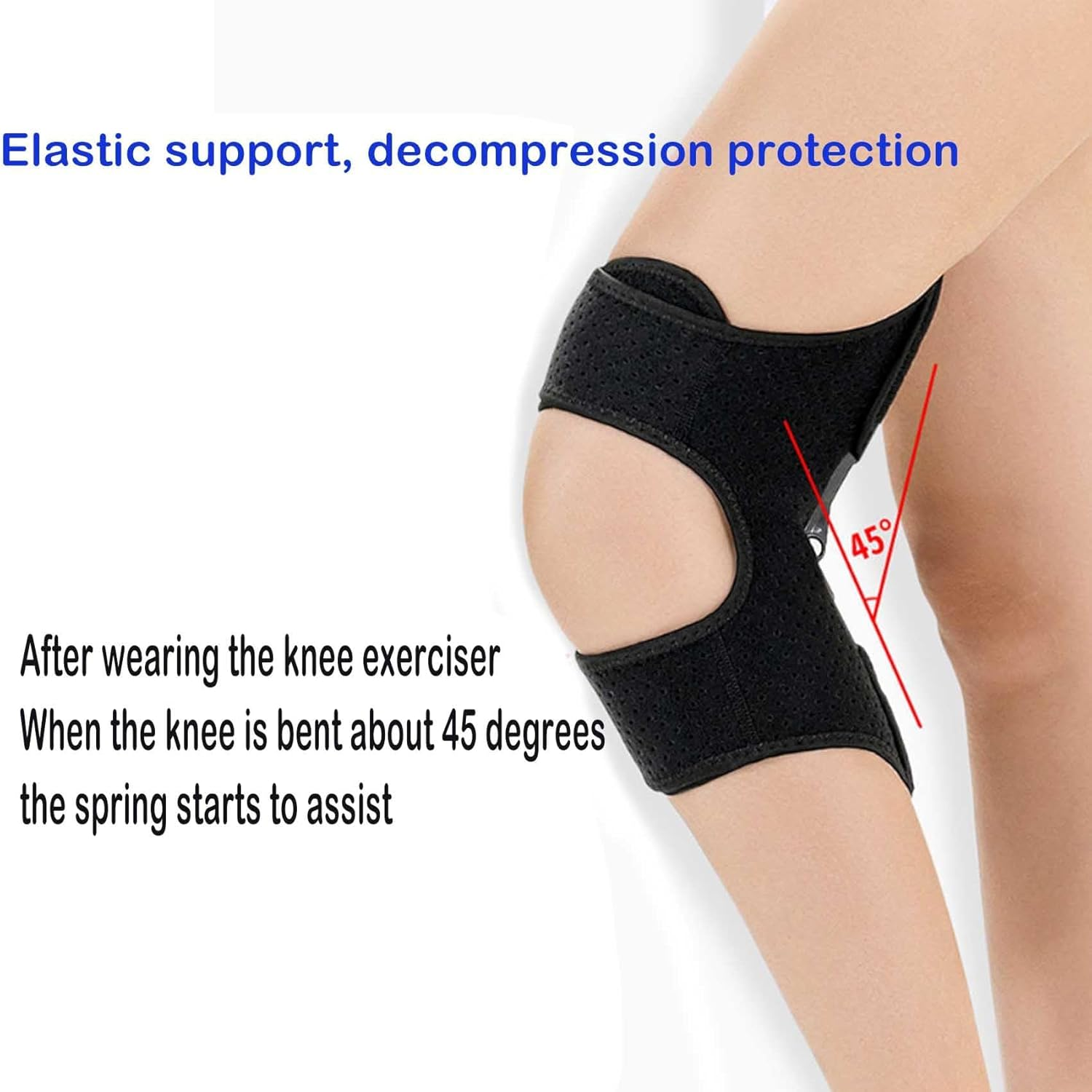 Knee Assistive Device, Knee Protection Booster, Kneebooster Brace Joint Support Spring Stabilizer, Adjustable Spring Loaded Kneebrace for Reduces Pressure on the Joint (Black, 1Pcs)