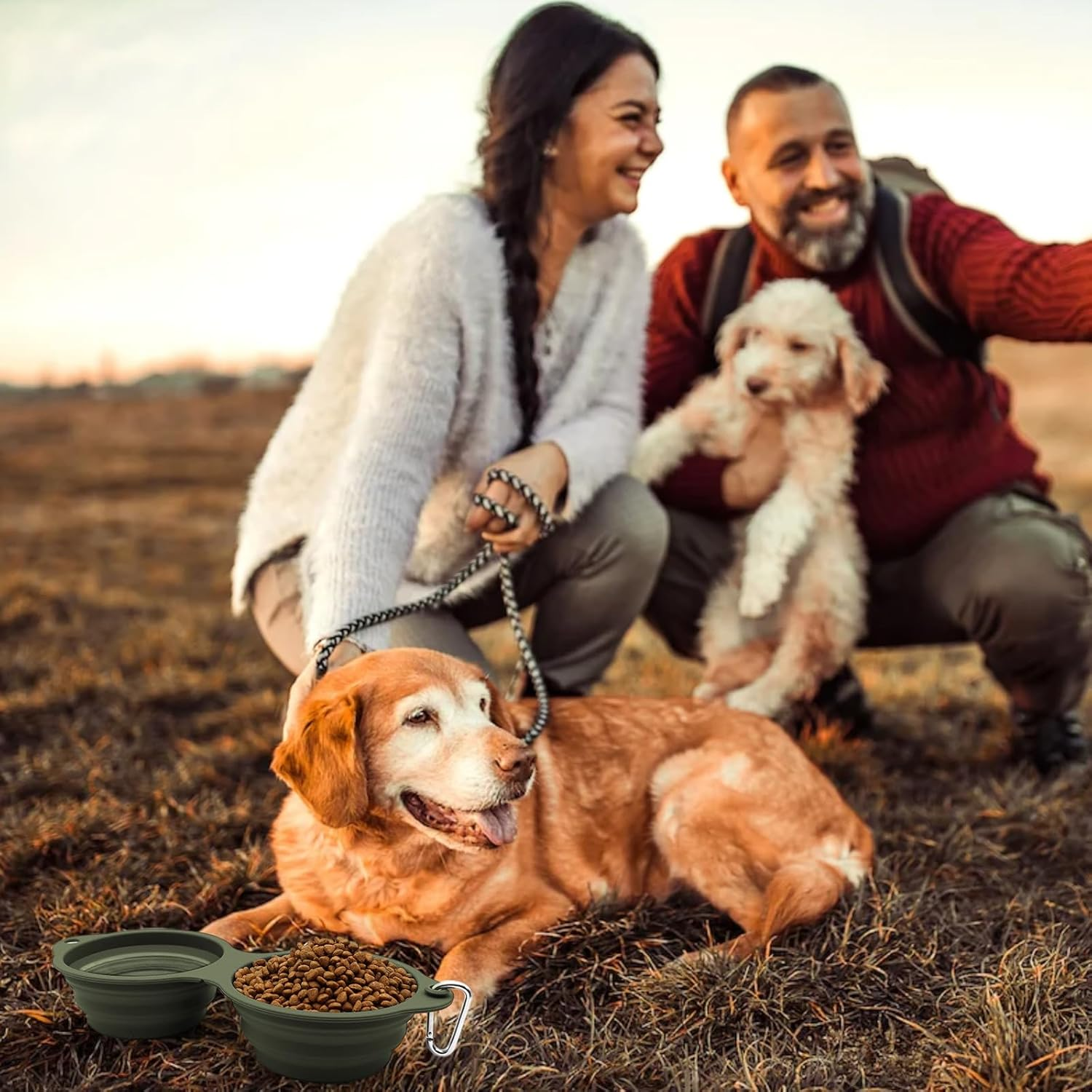 SLSON Dog Bowls Foldable Integrated Travel Bowl without Plastic Rim 2 in 1 Pet Food Bowl for Hiking Camping Green image number 4