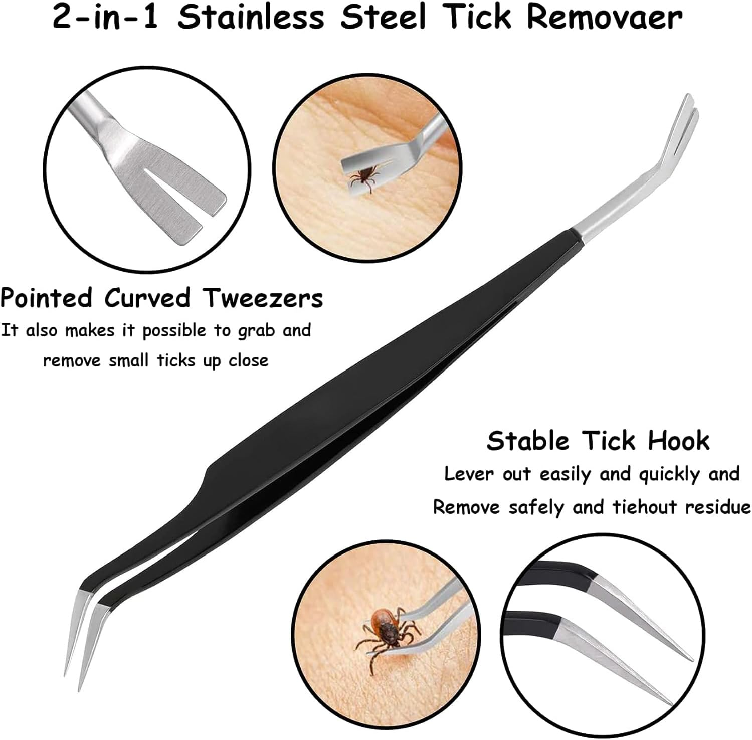Mumoo Bear 2-In-1 Professional Tick Tweezers and Tick Hooks, 2 Pack Made of High-Quality Stainless Steel, Easy Tick Removal for People, Dogs, Cats (With Storage Box) image number 1
