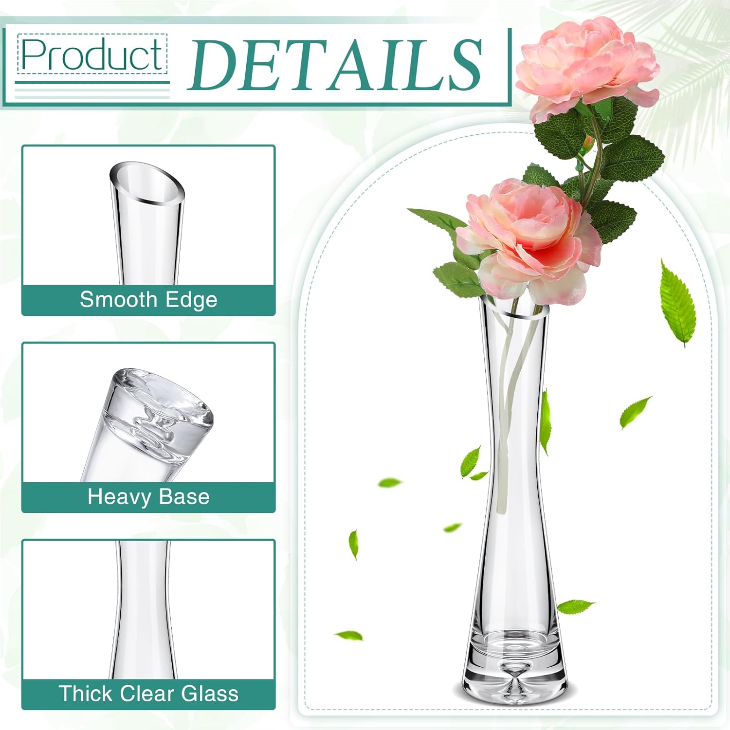 Lallisa 6 Pcs Glass Bud Vases for Centerpieces Maria Modern Clear Small Skinny Decorative Single Flower Bud Vase for Wedding Party Event Home Office Decoration(7.87 Inch,Transparent Color) image number 2