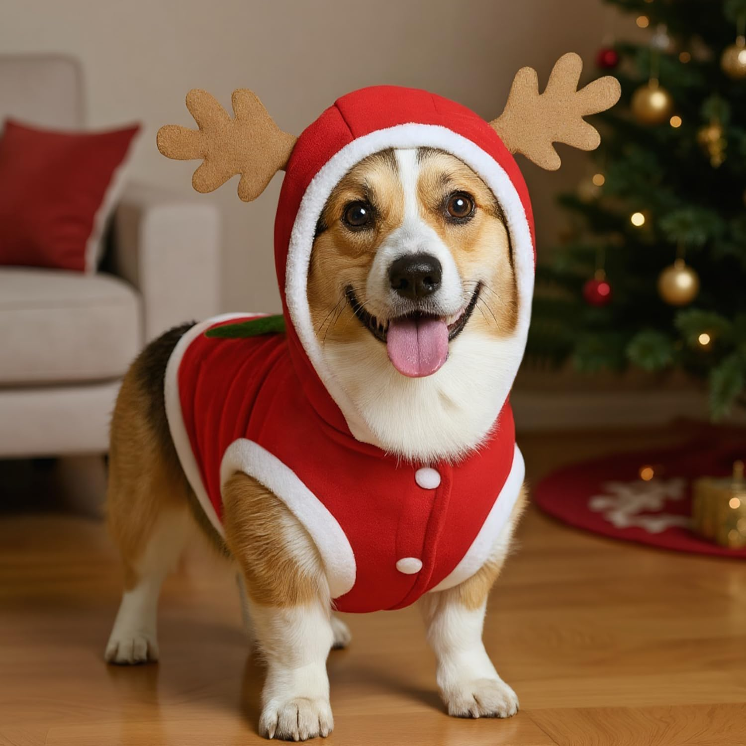 RUGBOL Dog Cat Christmas Outfit Cute Elk Pattern with Christmas Tree for Small Medium Large Dogs Cats New Year Party (L) image number 2