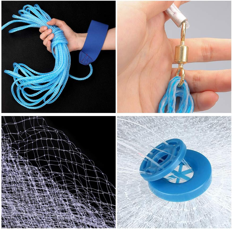 Yeahmart American Saltwater Fishing Cast Net for Bait Trap Fish 3Ft/4Ft/5Ft/6Ft/7Ft/8Ft/9Ft/10Ft Radius Casting Nets with Heavy Duty Real Zinc Sinker Weights, 3/8Inch Mesh Size image number 1