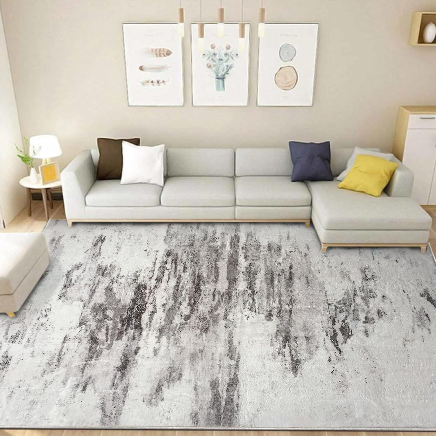 Asiinnsy Area Rug Rugs Living Room Rugs Abstract Large Rug Short Pile Soft Morden Rugs Carpet for Bedroom Anti-Slip Carpets (Abstract Lvory/Multi, 200 * 250Cm) image number 5