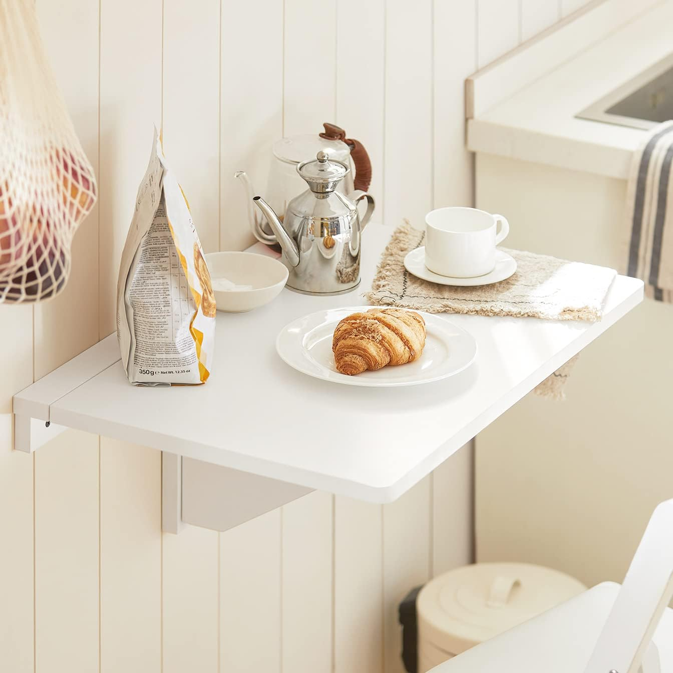 Sobuy Wall-Mounted Folding Table, Kitchen Table, Laptop Table, Dining Table, White, FWT03-W