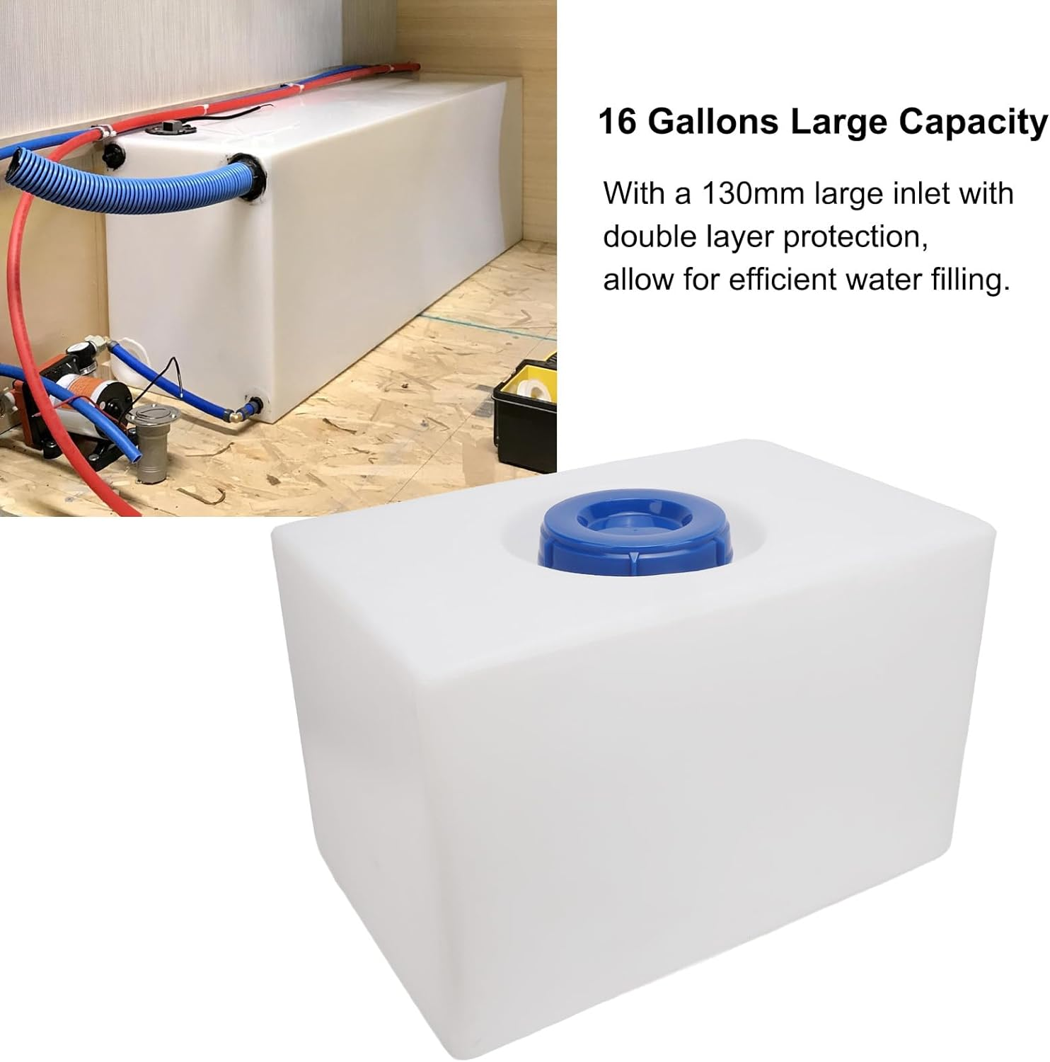 16 Gallons RV Fresh Water Tank for Drinking and Potable Water, for Campers, Trailers, and Rvs, with 130Mm Large Inlet, 21.3 X 13.6 X 13.6In image number 6