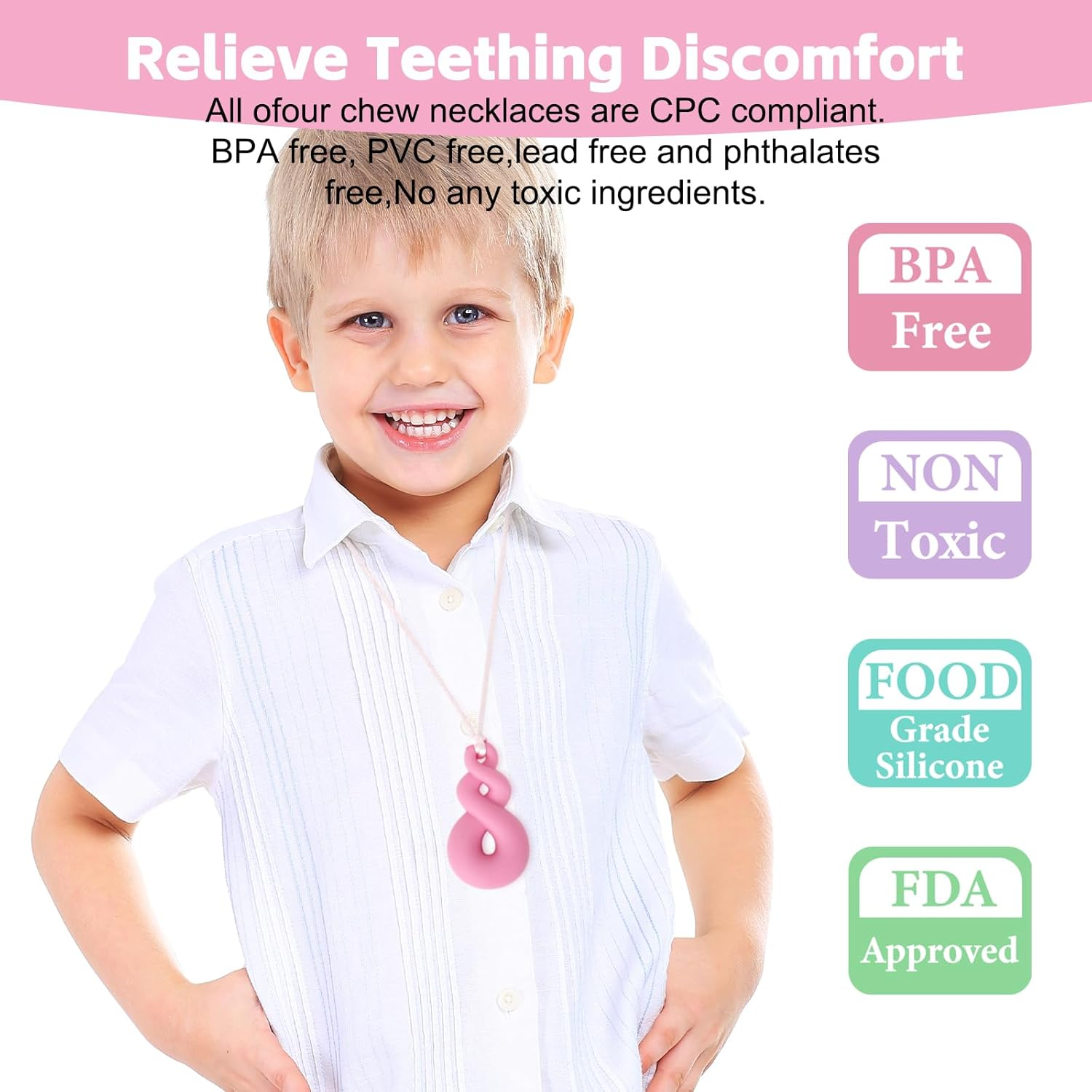 Chew Necklace for Kids & Adults | Sensory & Teething Relief | Safe Silicone | 6 Designs | Autism & ADHD Support image number 3