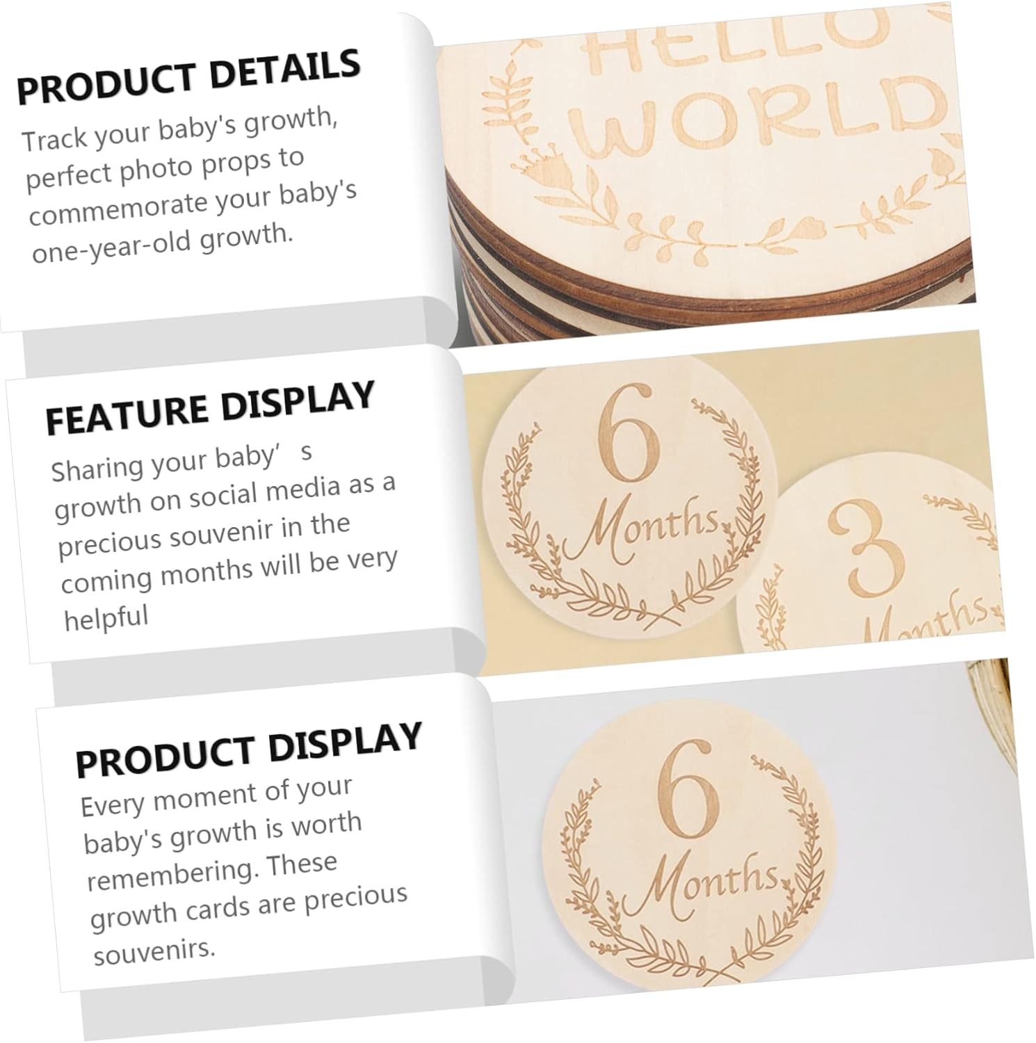 UPKOCH Baby Monthly Milestone Cards Wooden Photo Props 14Pcs for Baby'S Growth Album Keepsake Photography image number 6