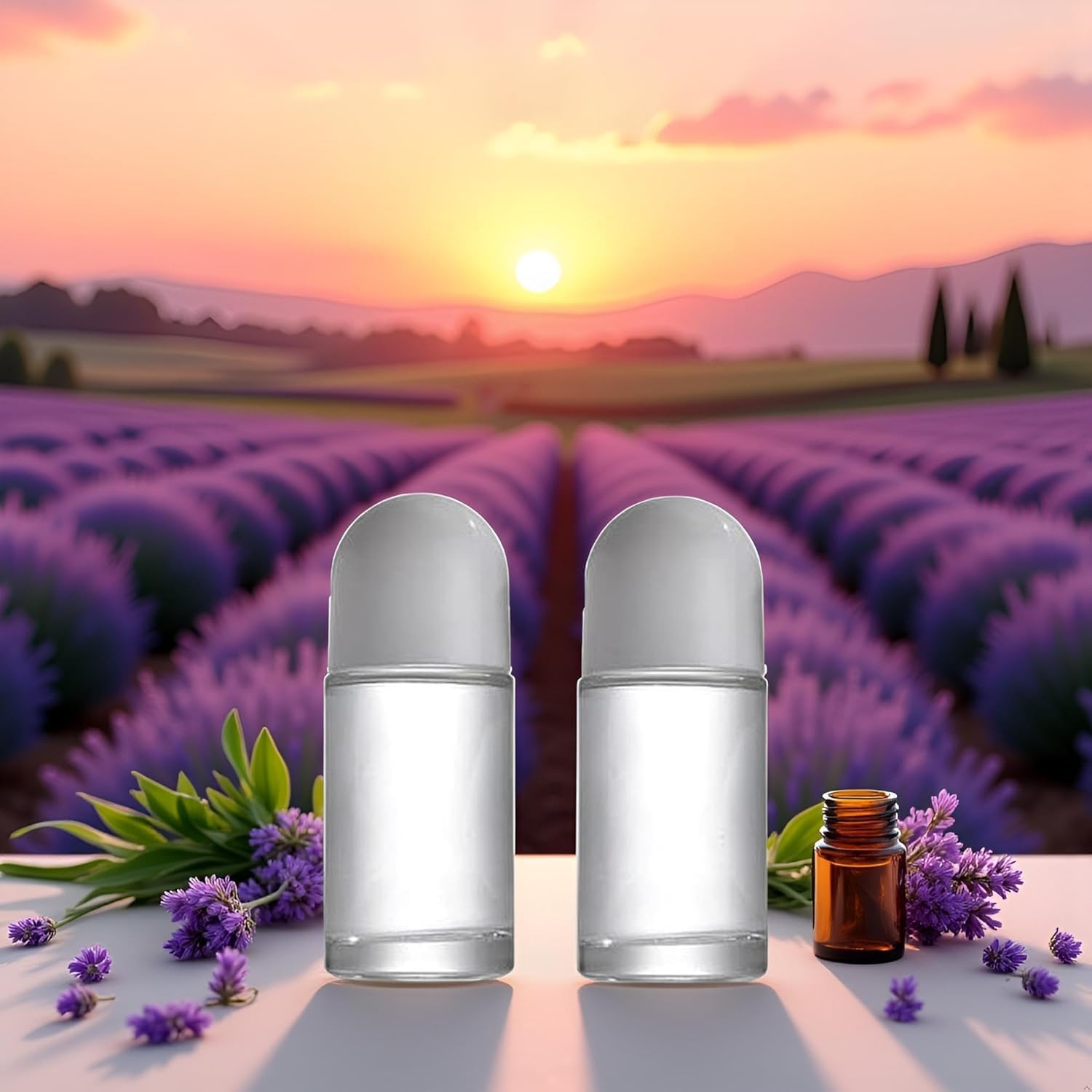 2Pcs White 50ML Glass Empty Roller Bottles with Plastic Roller Ball, Roll on Bottles Containers Leak Proof Massage Ball with Cap for Essential Oil Refillable Containers image number 1