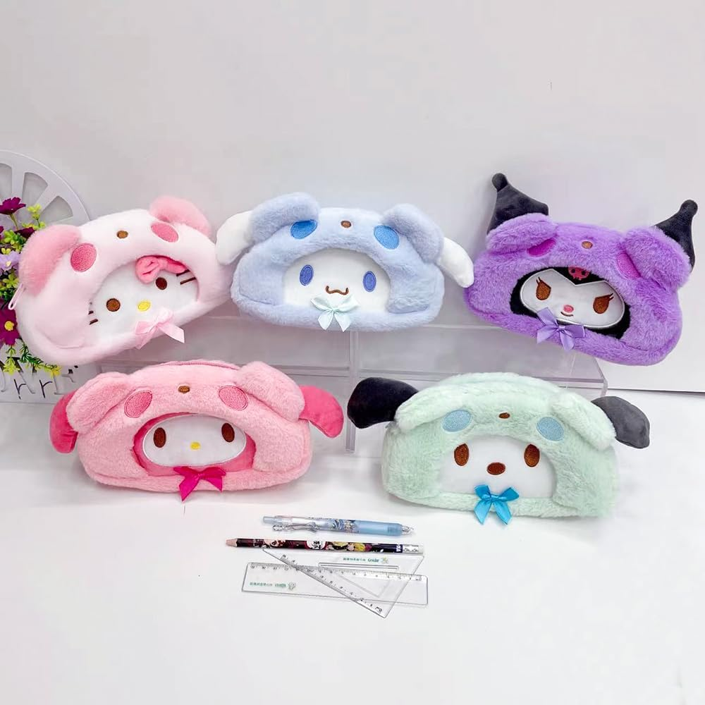 Cute Kawaii Plush Zipper Pencil Case, Used for Office Supplies, Stationery Storage and Cute Anime Cosmetic Bag image number 4