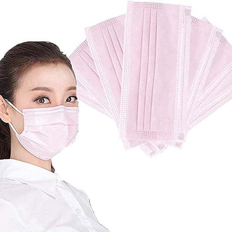 Disposable Face Masks, 3-Ply Protection, Pack of 50, Pink image number 5