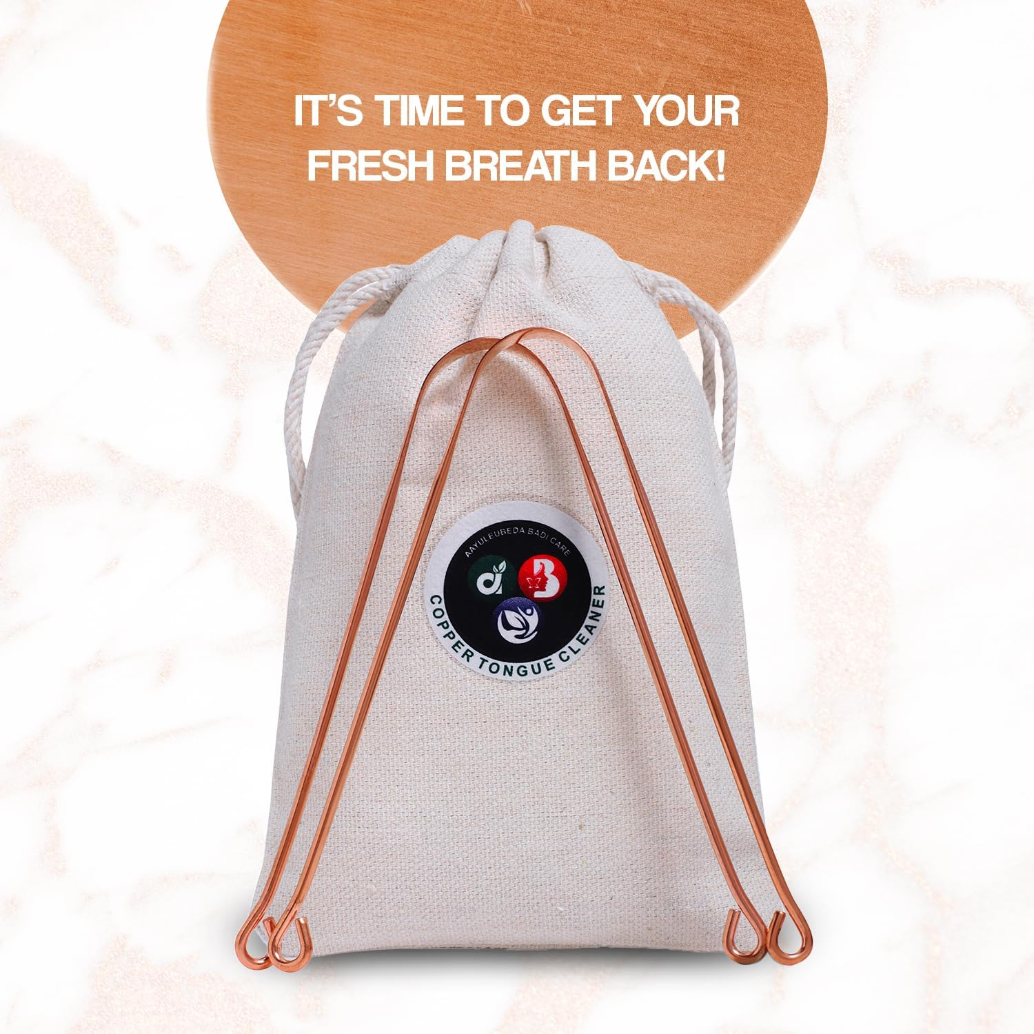 ABC Copper Tongue Cleaner for Kids & Adults | Made up of 100% Pure Copper | Optimal for Oral Hygiene and Bad Breath Treatment | Ayurvedic Tongue Scraper for Bad Breath (Round) - Pack of 2 image number 4