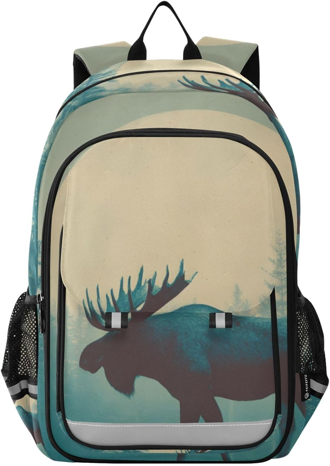 AIXIWAWA Kid'S Travel Backpacks Big Moon Moose Print for Boys Girls，Large Capacity Student School Bag with Reflective Stripe for Age 6 Above image number 4