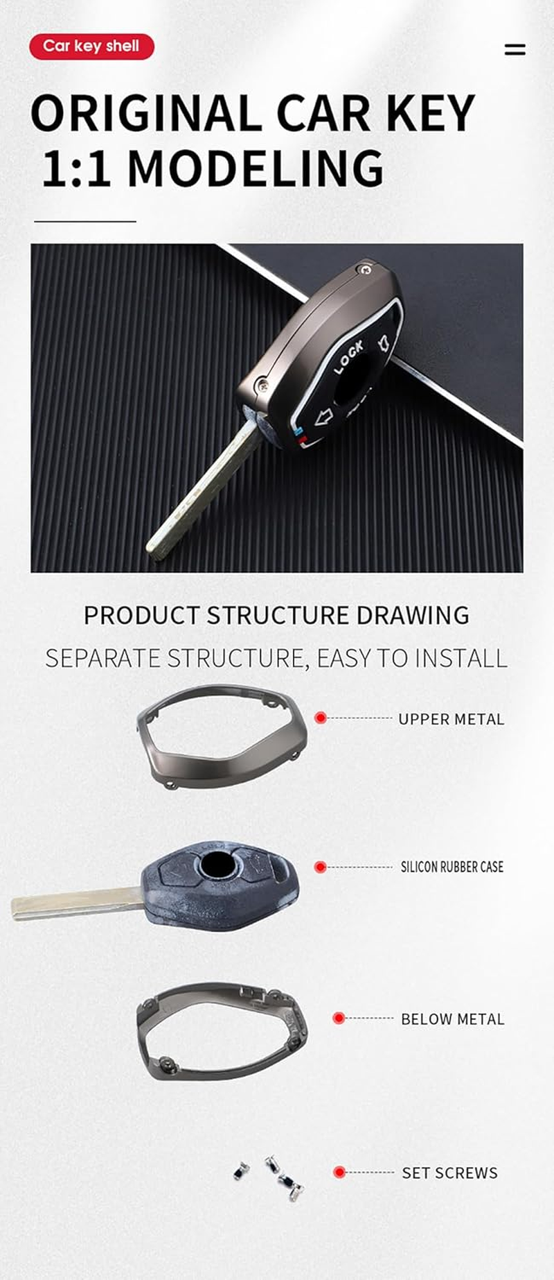 Ontto Alloy Car Key Fob Cover Fit for BMW X3 X5 Z3 Z4 3 5 7 Series E38 E39 E46 E83 1998-2005 Smart Key Case Keyring Silicone Key Shell Holder Bag Keychain Full Protection Accessories Black B - B-Black image number 2