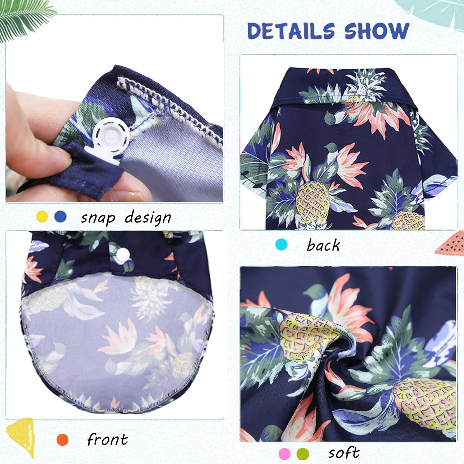 Pack of 4 Hawaiian Dog Shirt Summer Breathable Pet Clothes Dog Sweatshirts Cool Coconut Tree Pineapple Beach Dog Shirts for Small Medium Large Dog Cat Boy Girl Cute Dog Polo Apparel XS-5XL (XL) image number 3