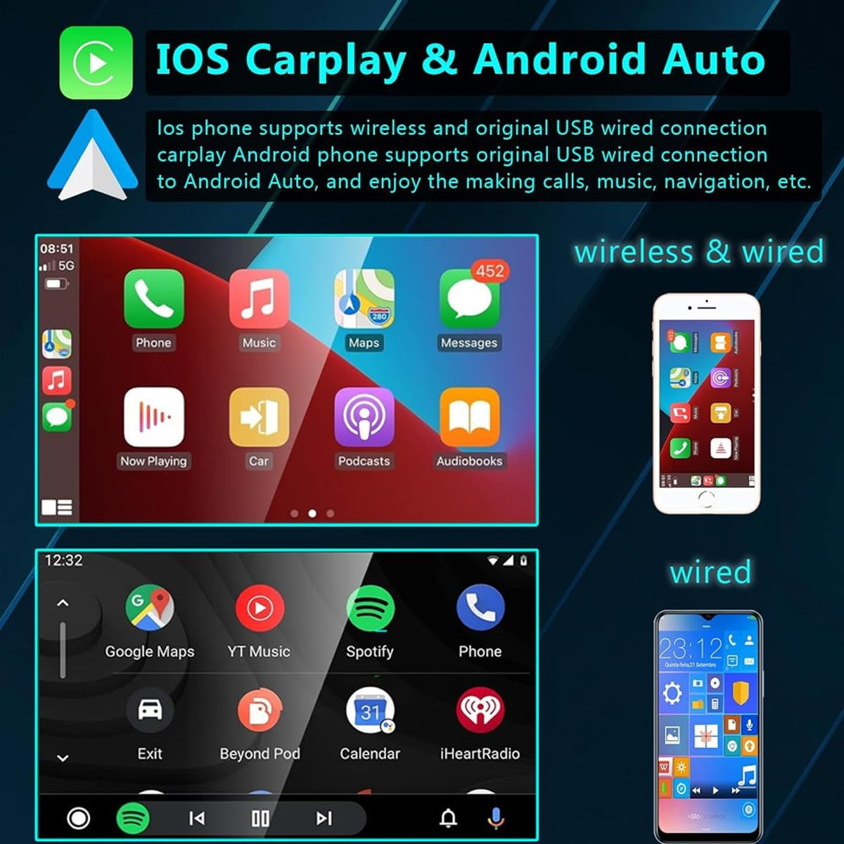 Double Din Car Stereo Compatible with Wireless & Wired Apple Carplay and Android Auto, 7 Inch Android 11 Car Radio Receivers, Bluetooth, Backup Camera, Mirror Link,Gps/Wifi/Usb, FM/RDS Radio image number 1