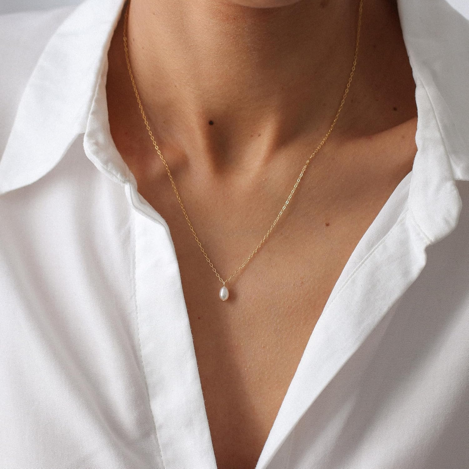 Gold Pearl Necklaces for Women Trendy 14K Gold Plated Dainty Necklace Simple Pearl Drop Single Charm Pendant Necklace Women'S Jewelry Best Friend Birthday Gifts Gold Jewelry for Women - Double Pearl - Gold image number 4
