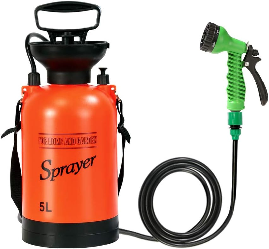 CLICIC 0.52 Gallon Pressure Sprayer with 7 Spray Modes, Camping Shower with Removable Hose and Shower Head for Camping Outdoor Traveling Hiking and Pet Bath 2L