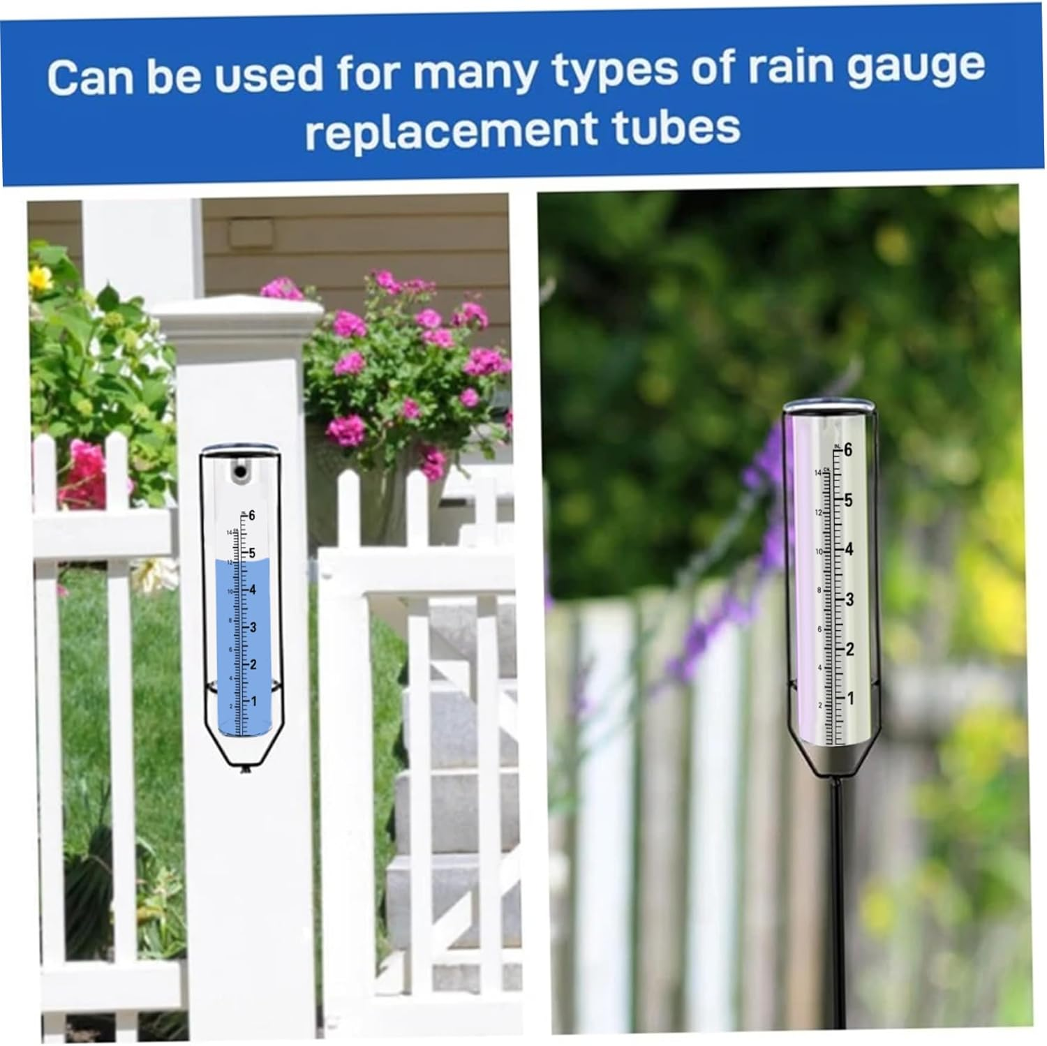 Rain Gauge Outdoor with Scale, 7.5" Scratch Proof Weather-Resistant Clear Glass Rain Gauge Replacement Tube for Yard, Garden, Patio-